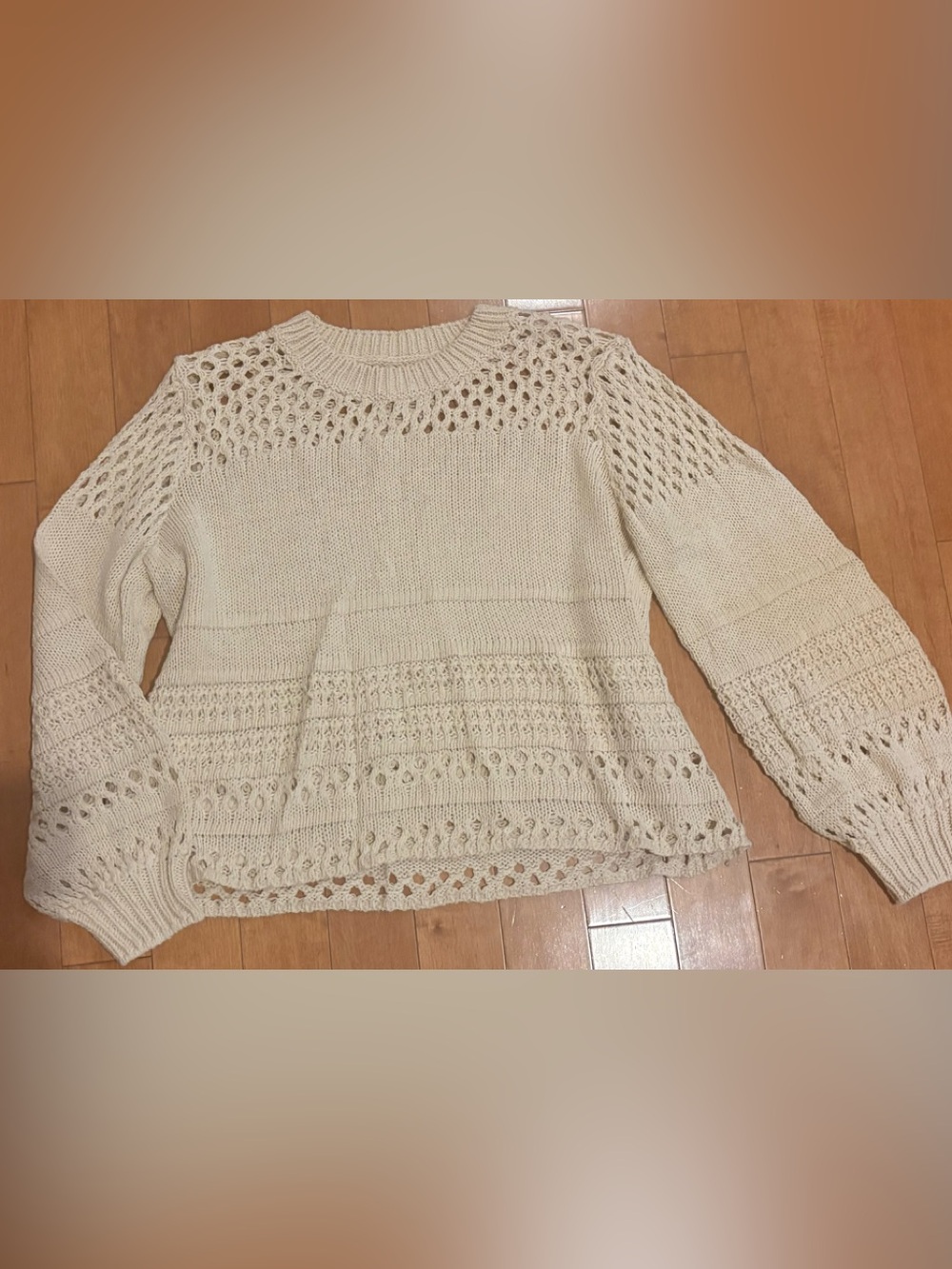 Women's Cream Open-Knit Pullover Sweater